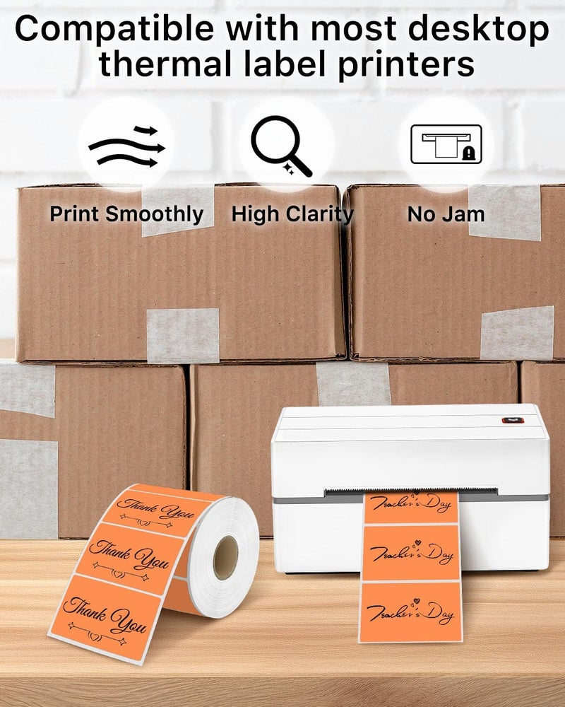 iEager 3" x 2" Thermal Labels, Rectangle Thermal Printer Stickers, Self-Adhesive Durable Sticker with Perforation Line, 500 Labels/Roll, Orange - Image 4